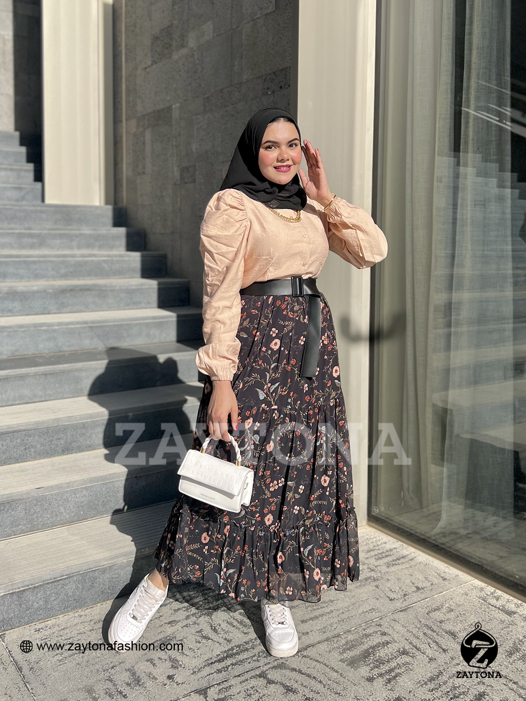 سكيرت شيفون - أسود