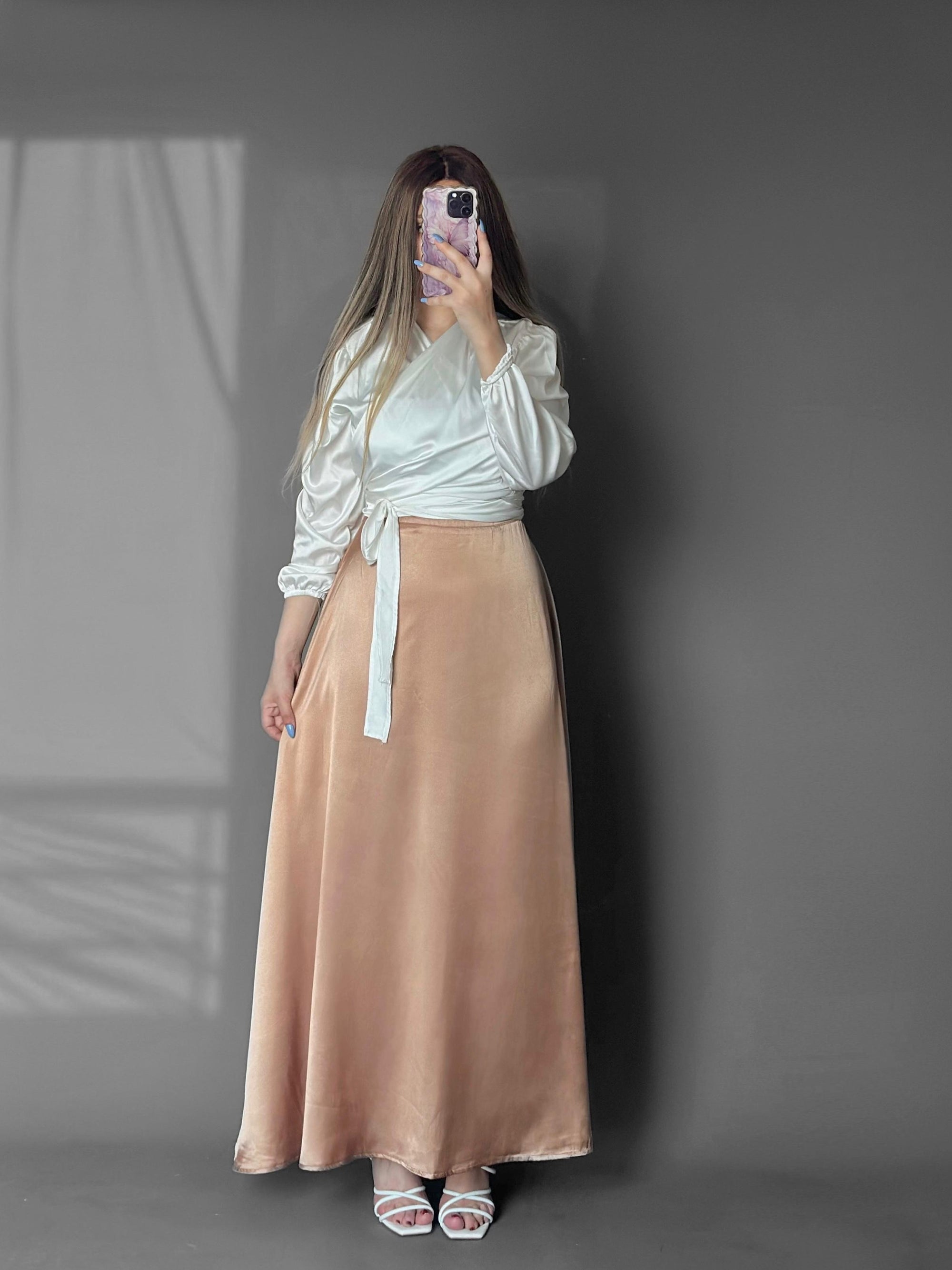 Satin skirt-nude cafe