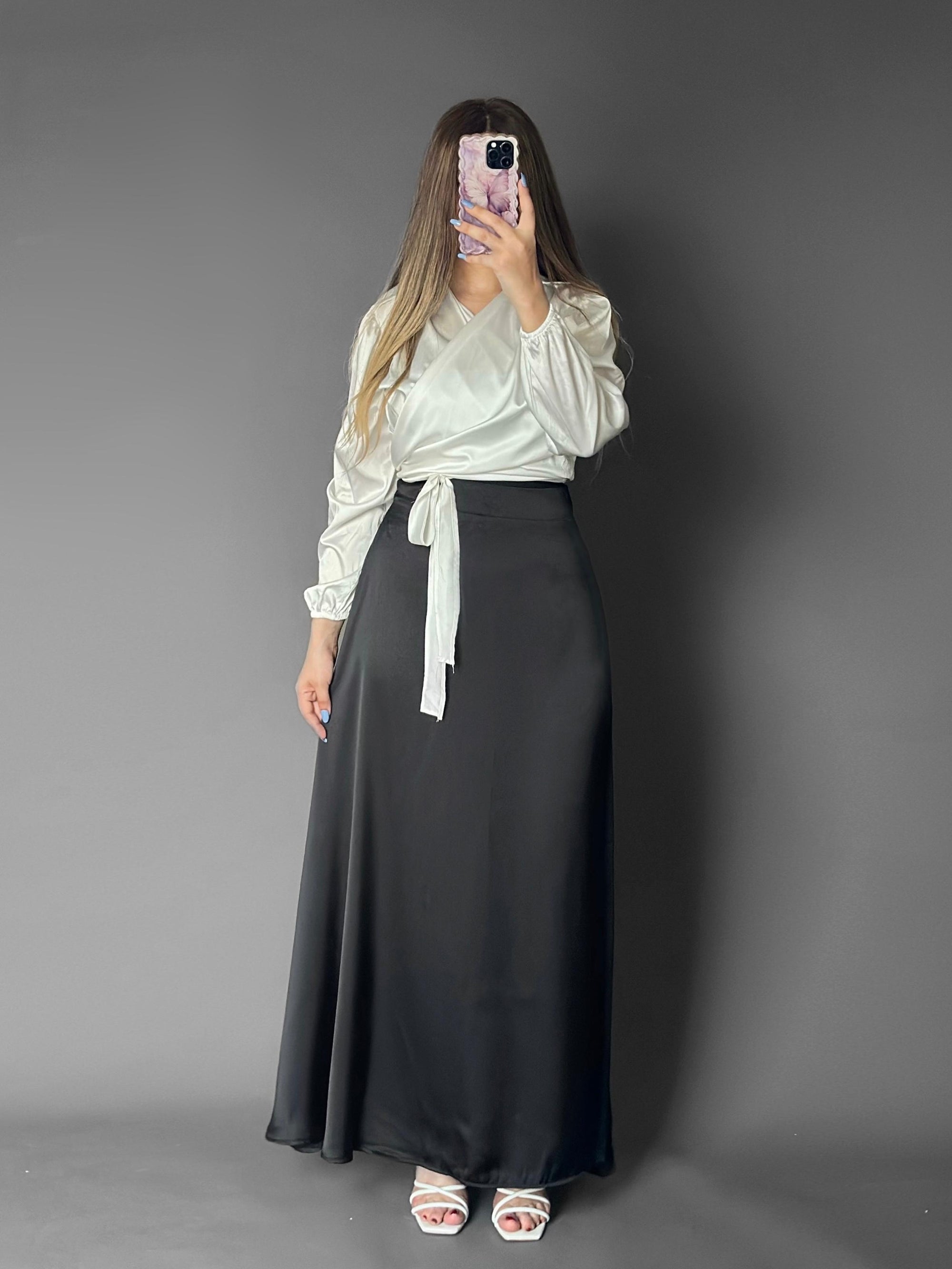 Swareh Satin Skirt  - Black