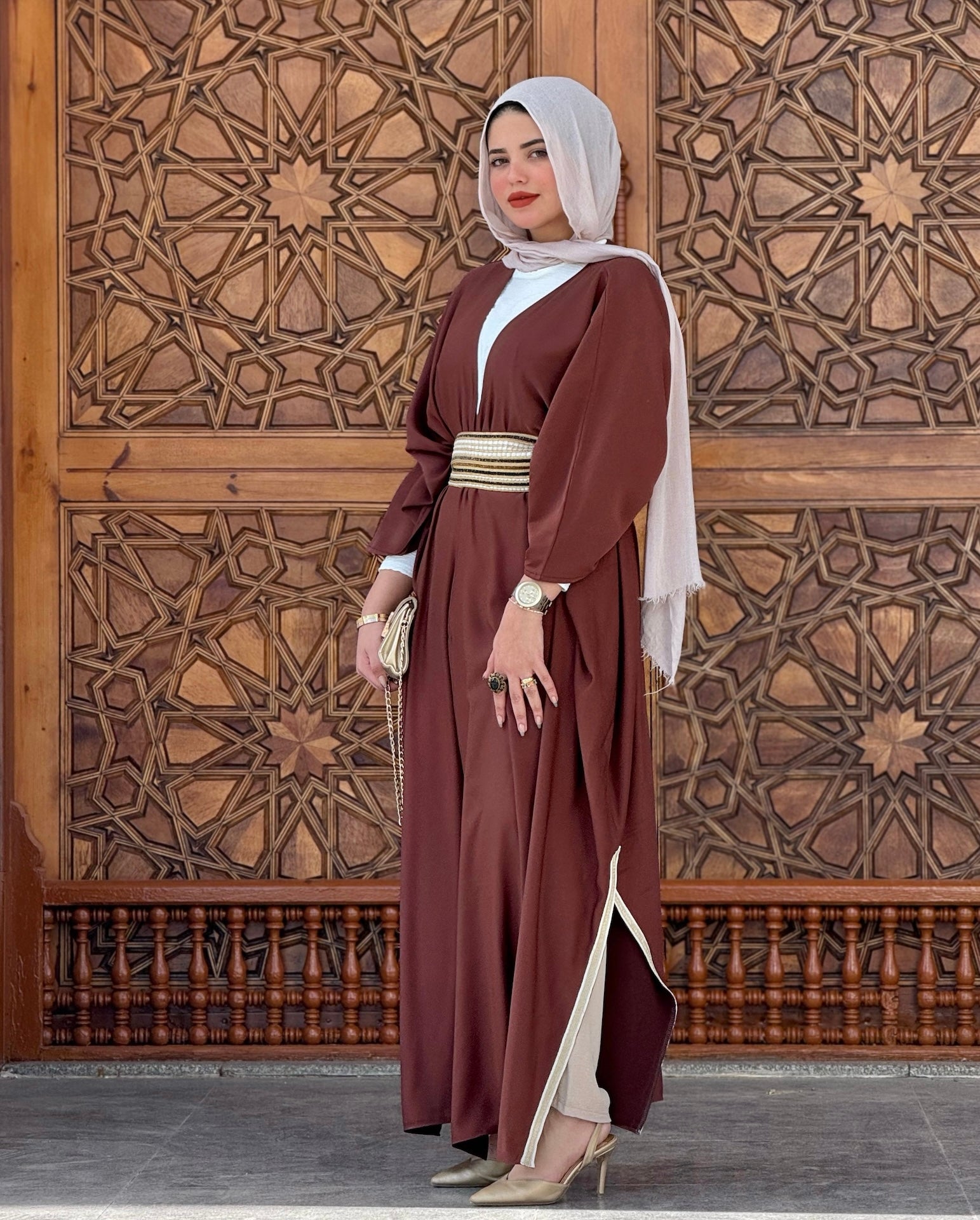 Kaftan-brown with Indian Embroidered belt