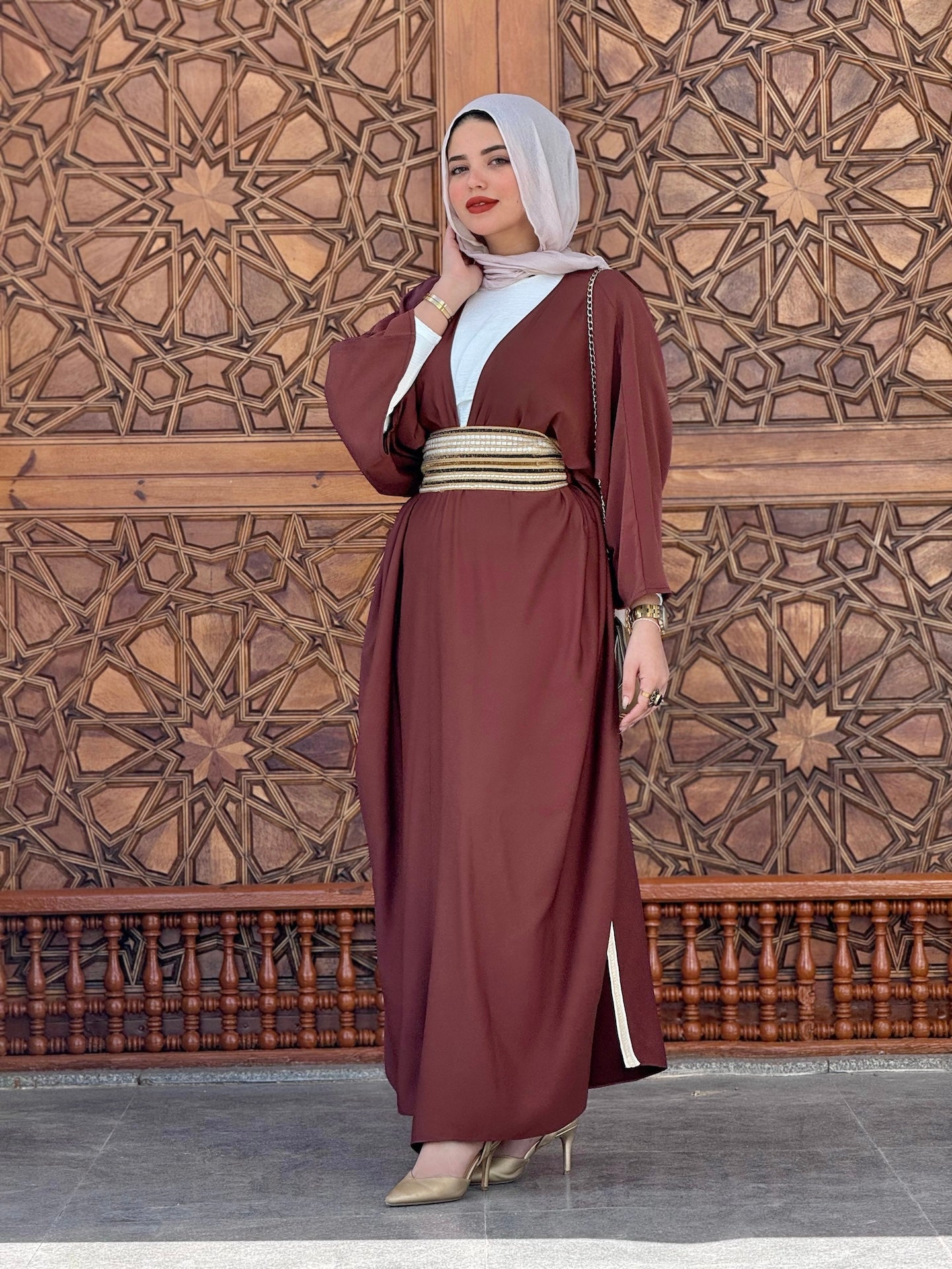 Kaftan-brown with Indian Embroidered belt