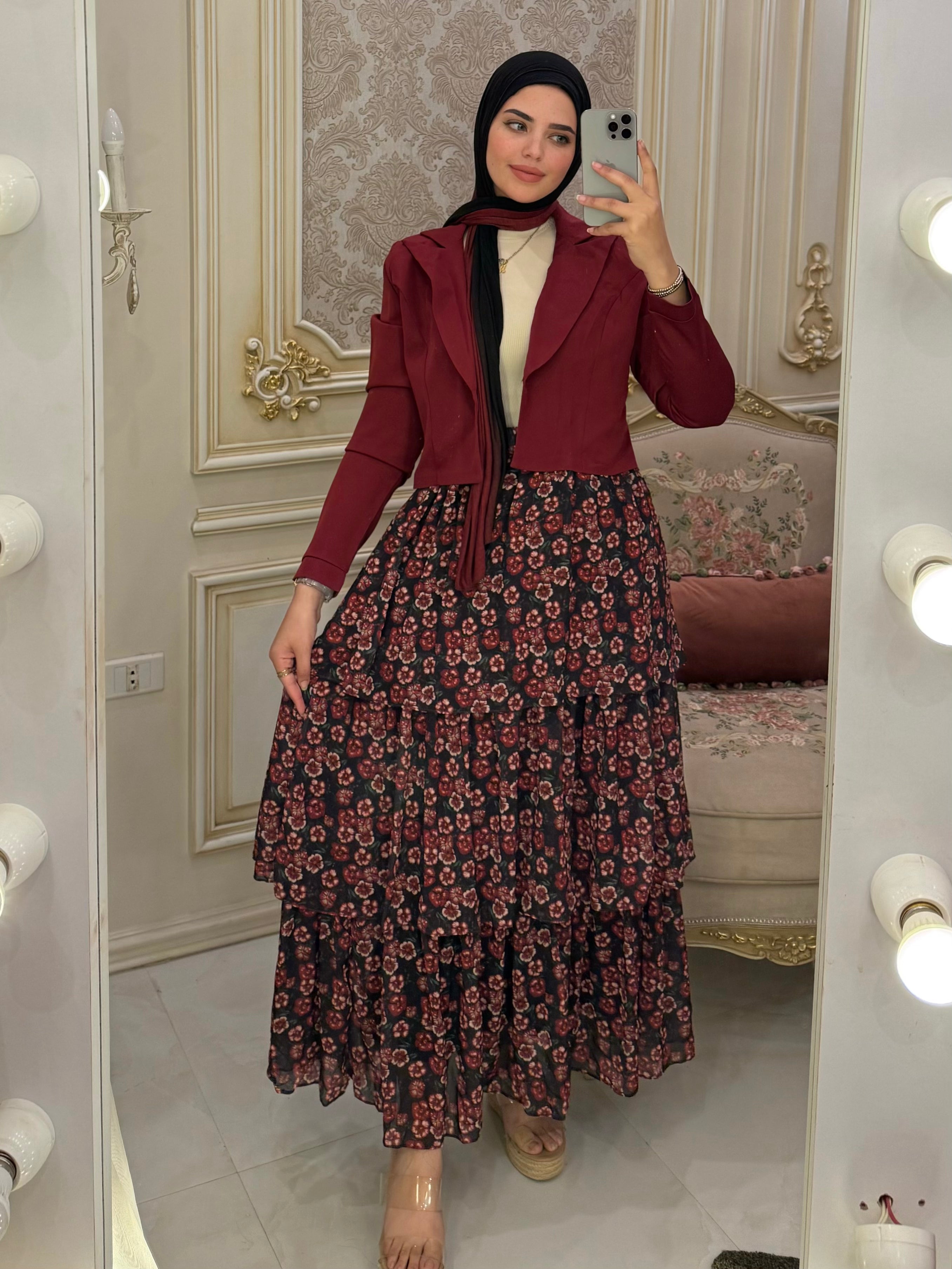 Farida Flory Skirt- Burgundy