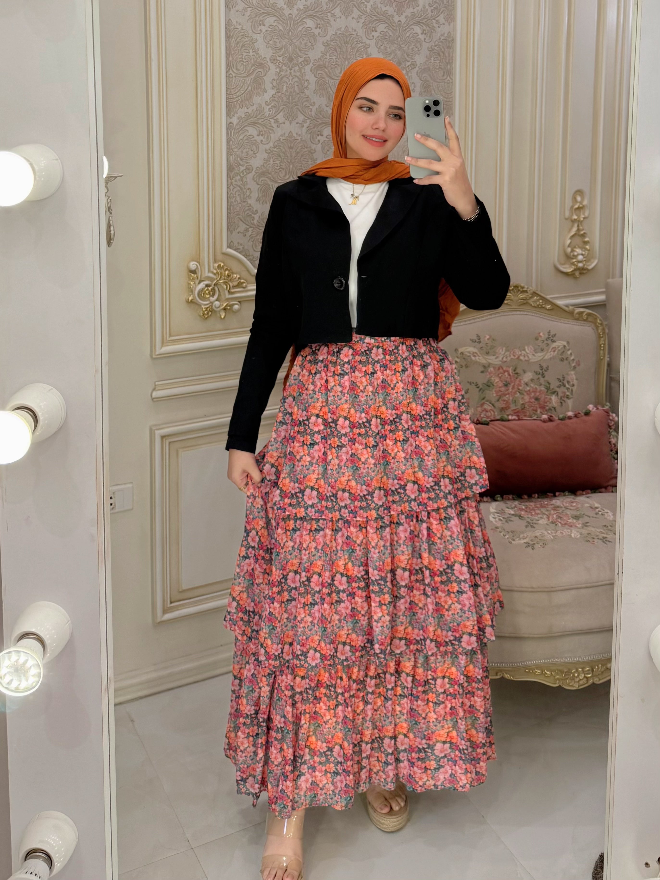Farida Flory Skirt - Orange