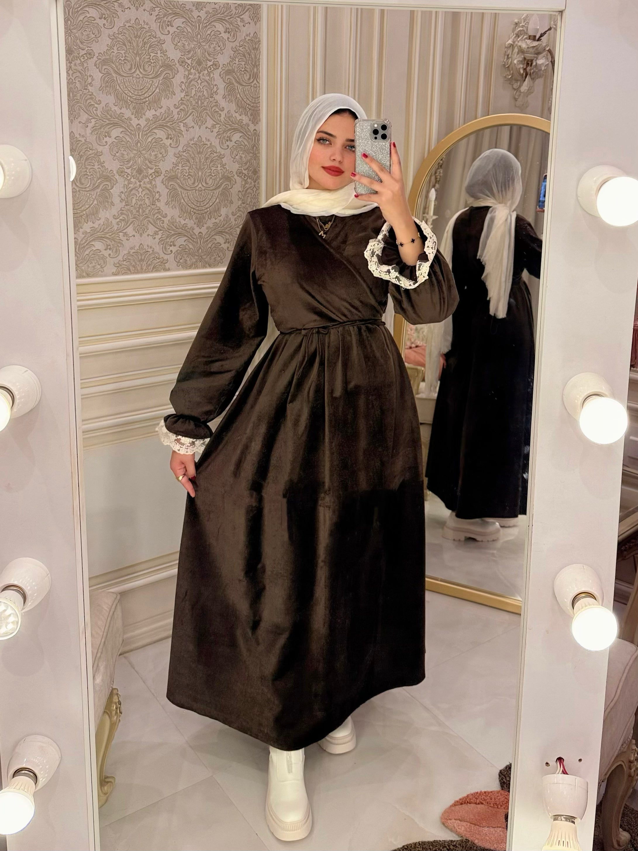Duntel  katifa Dress -brown