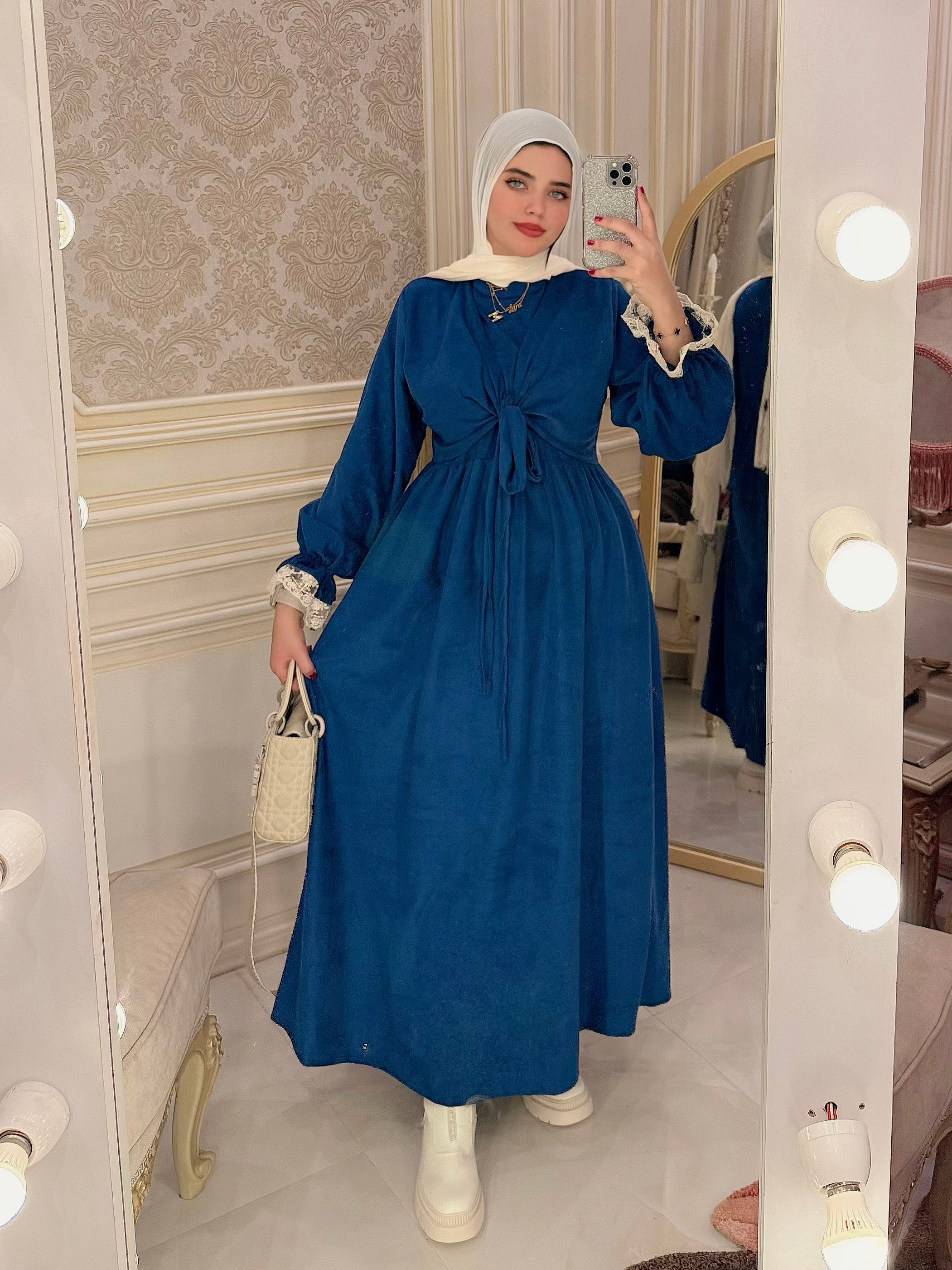 Duntel  katifa Dress - Navy Blue