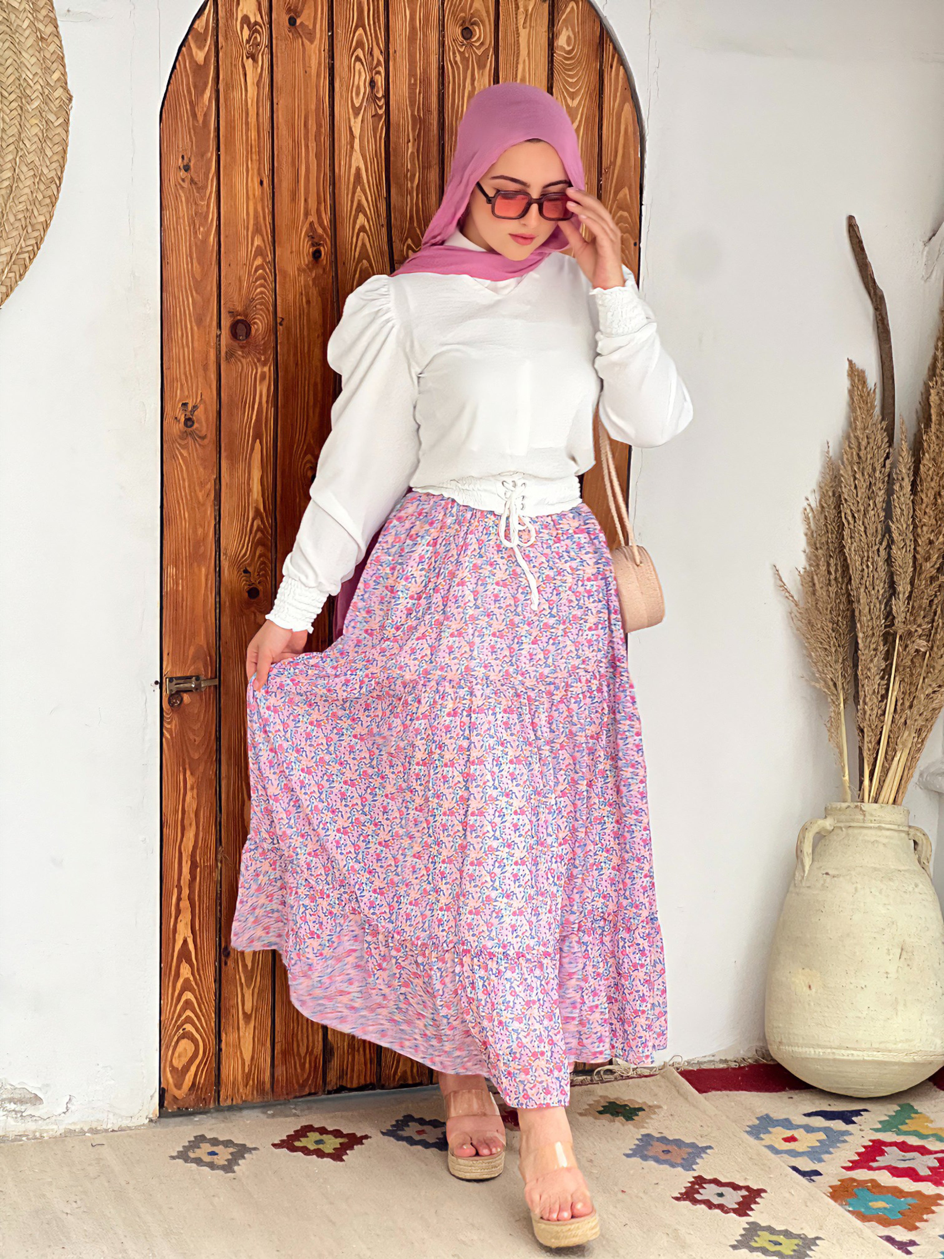 Flory Skirt  Chiffon - Hot Pink