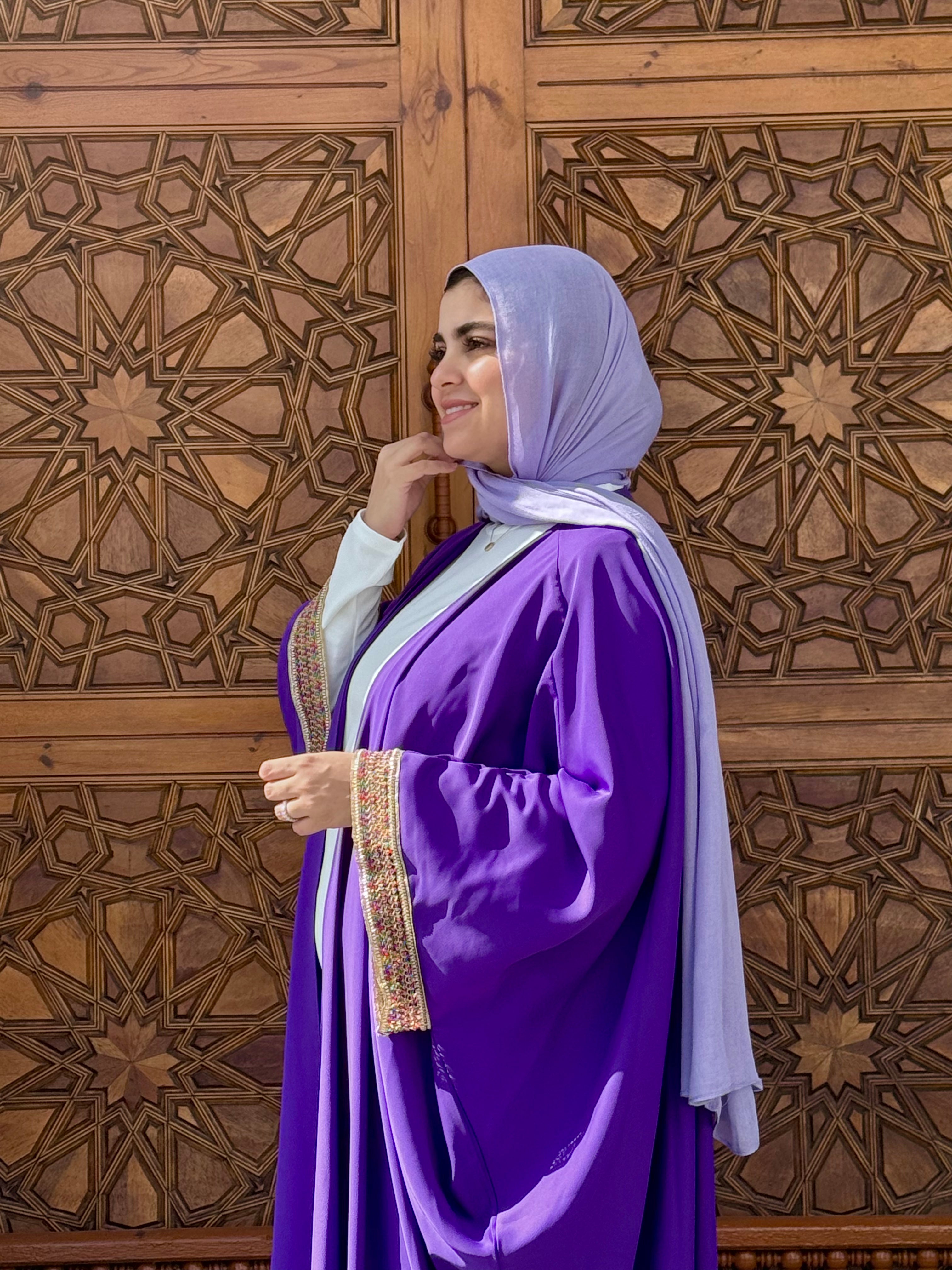 Moroccan Kaftan in Purple - Golden Kinar