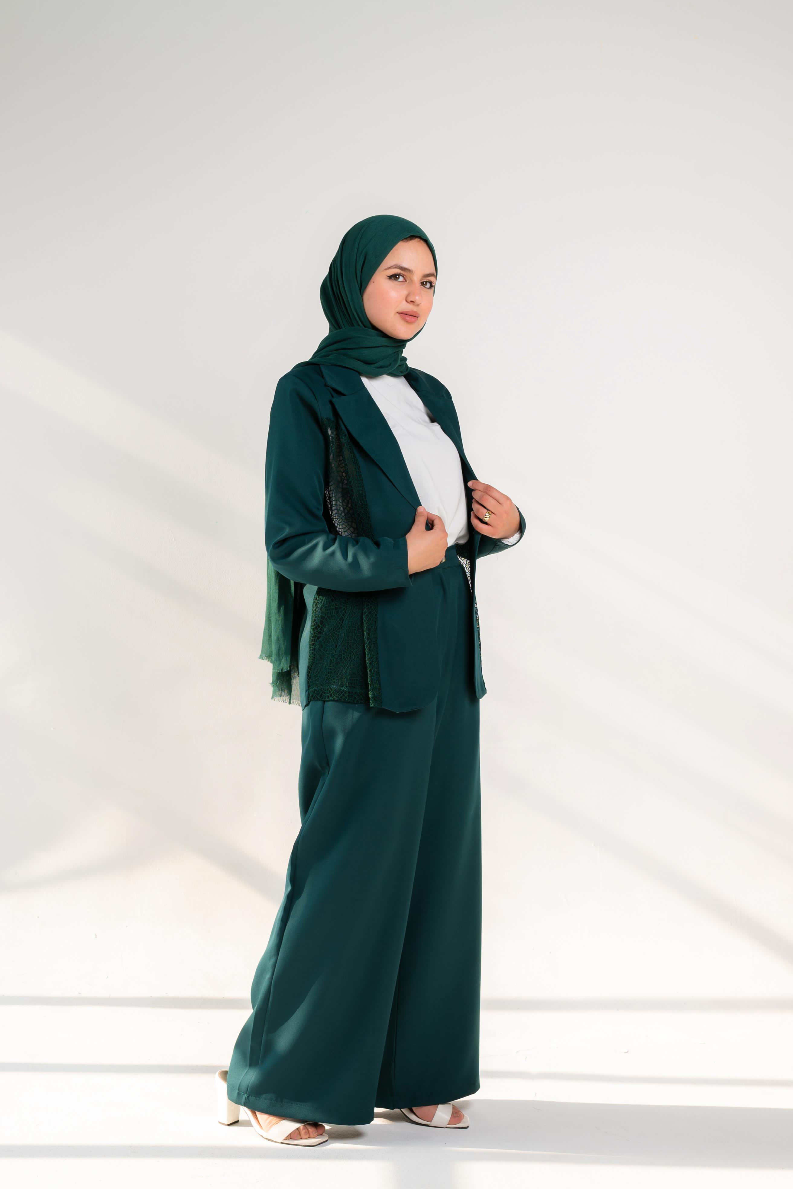 Long Blazer with Duntel  - Dark Green