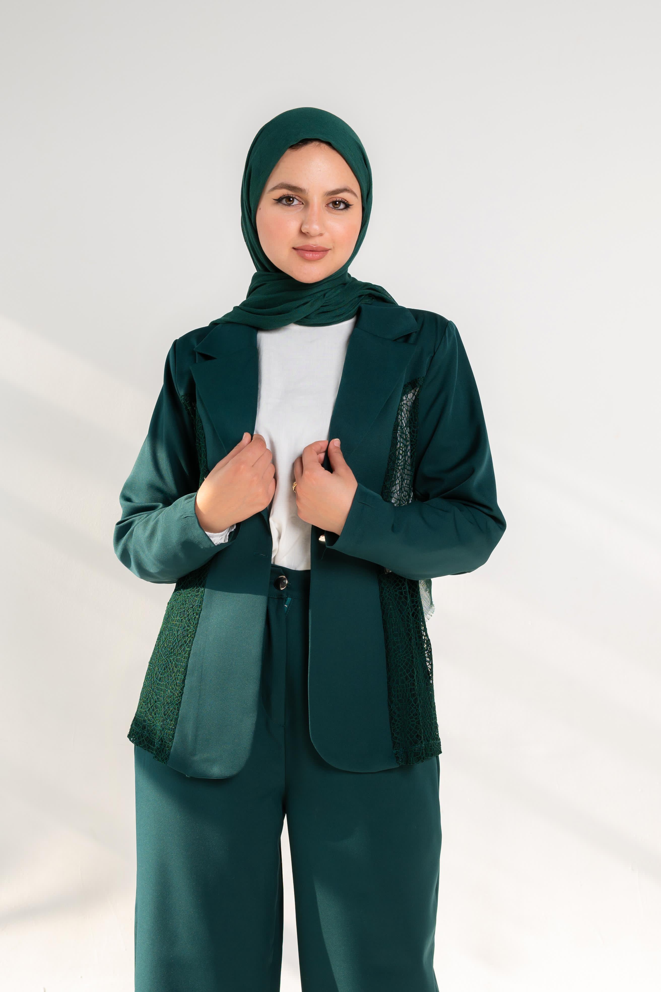 Long Blazer with Duntel  - Dark Green