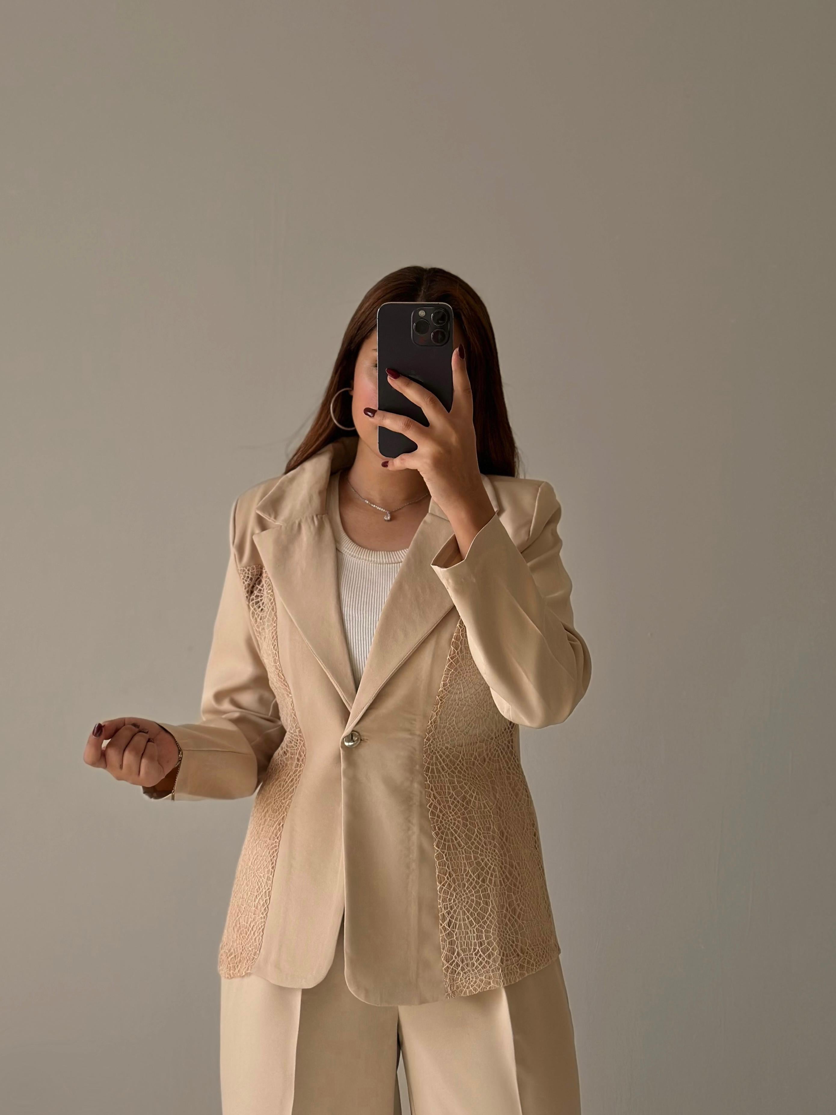 Long Blazer with Duntel  - Beige