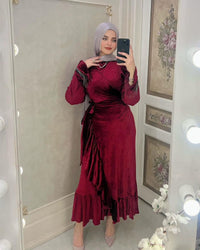 تنورة سوارة قطيفة - عنابي