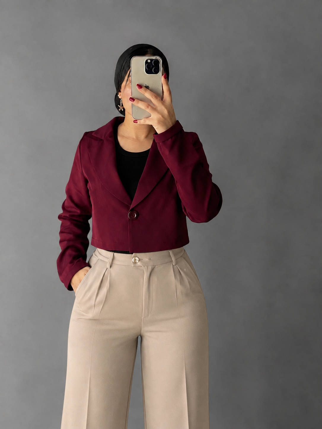 Crop blazer - Burgundy