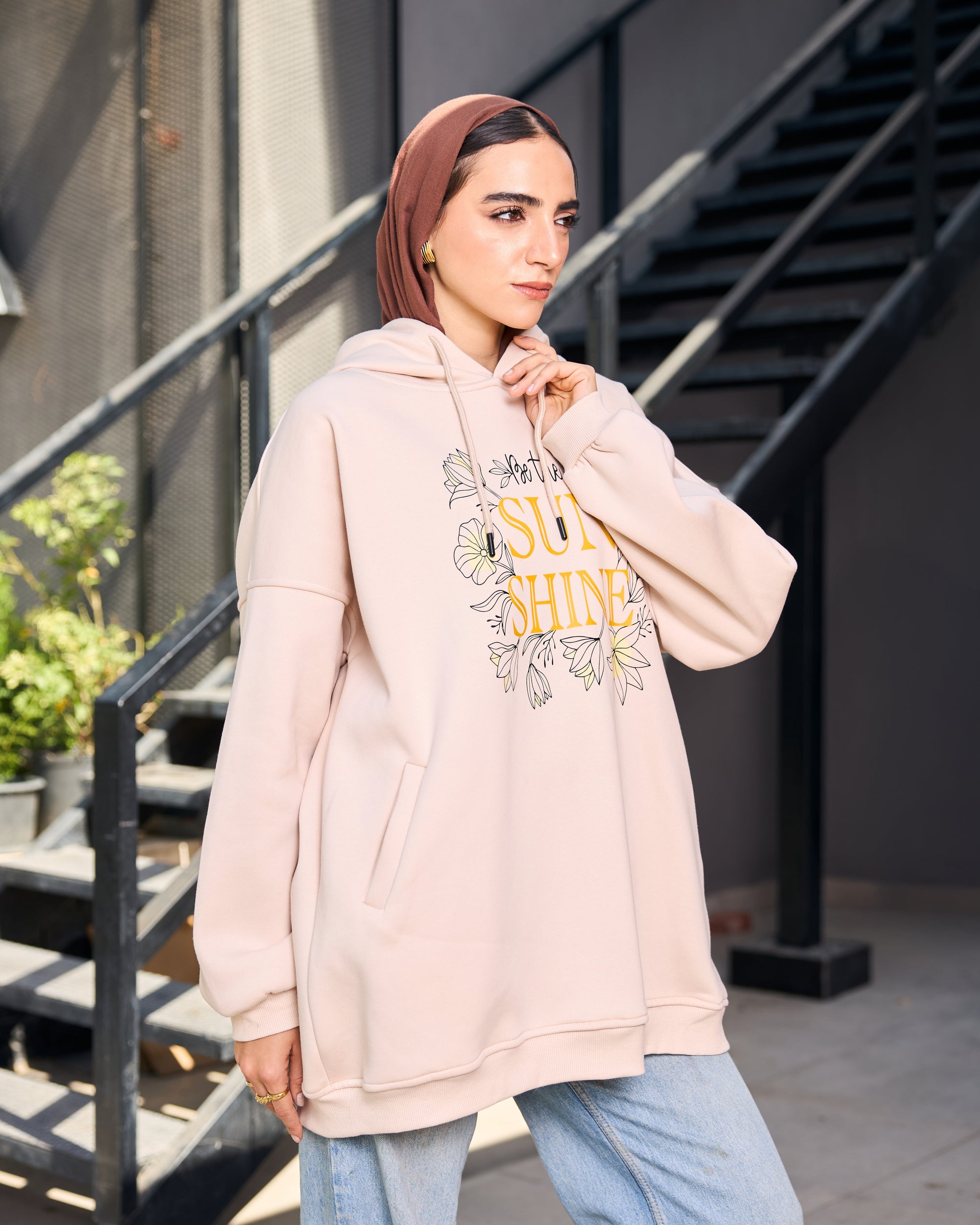 Loose fit hoodie - beige