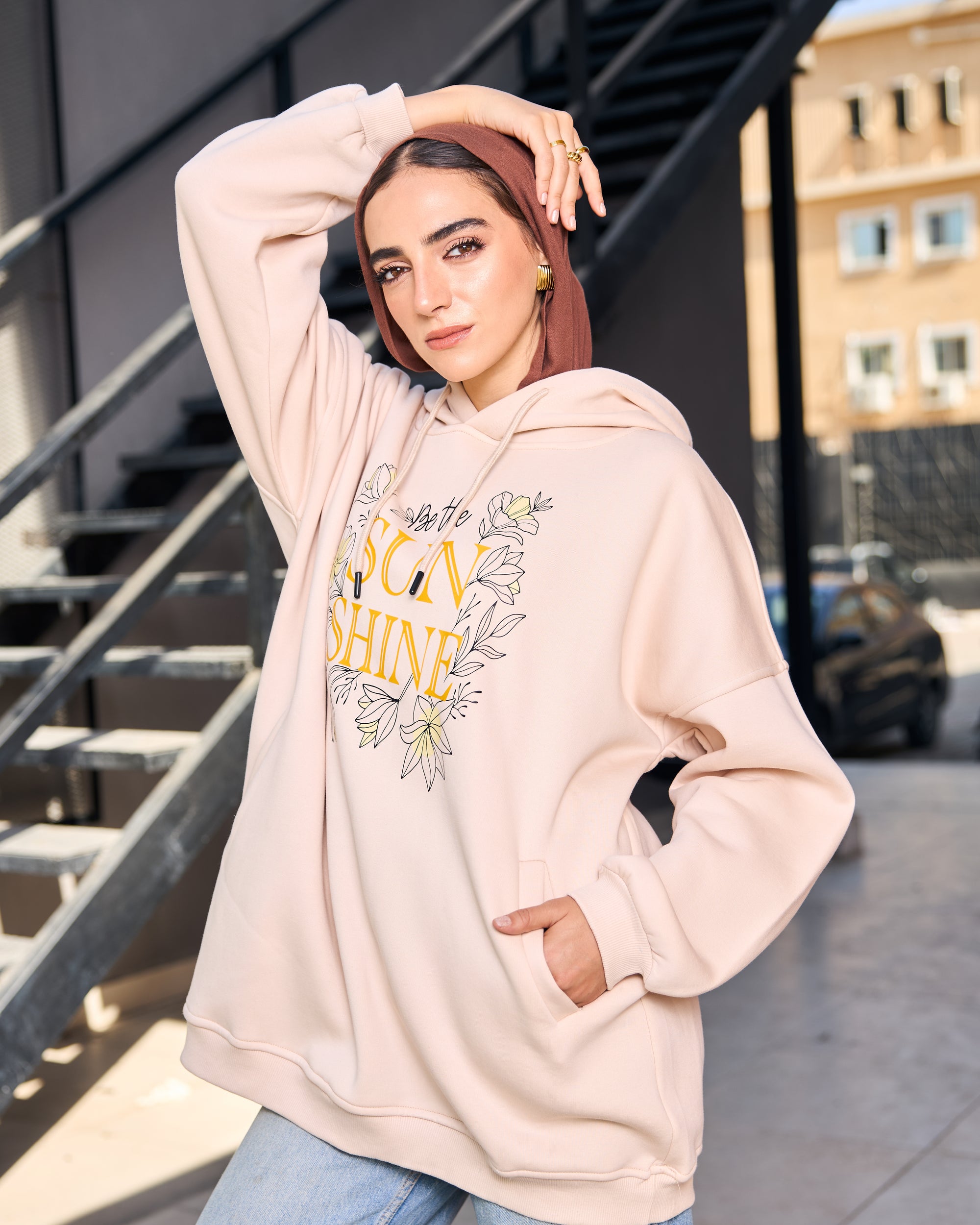 Loose fit hoodie - beige