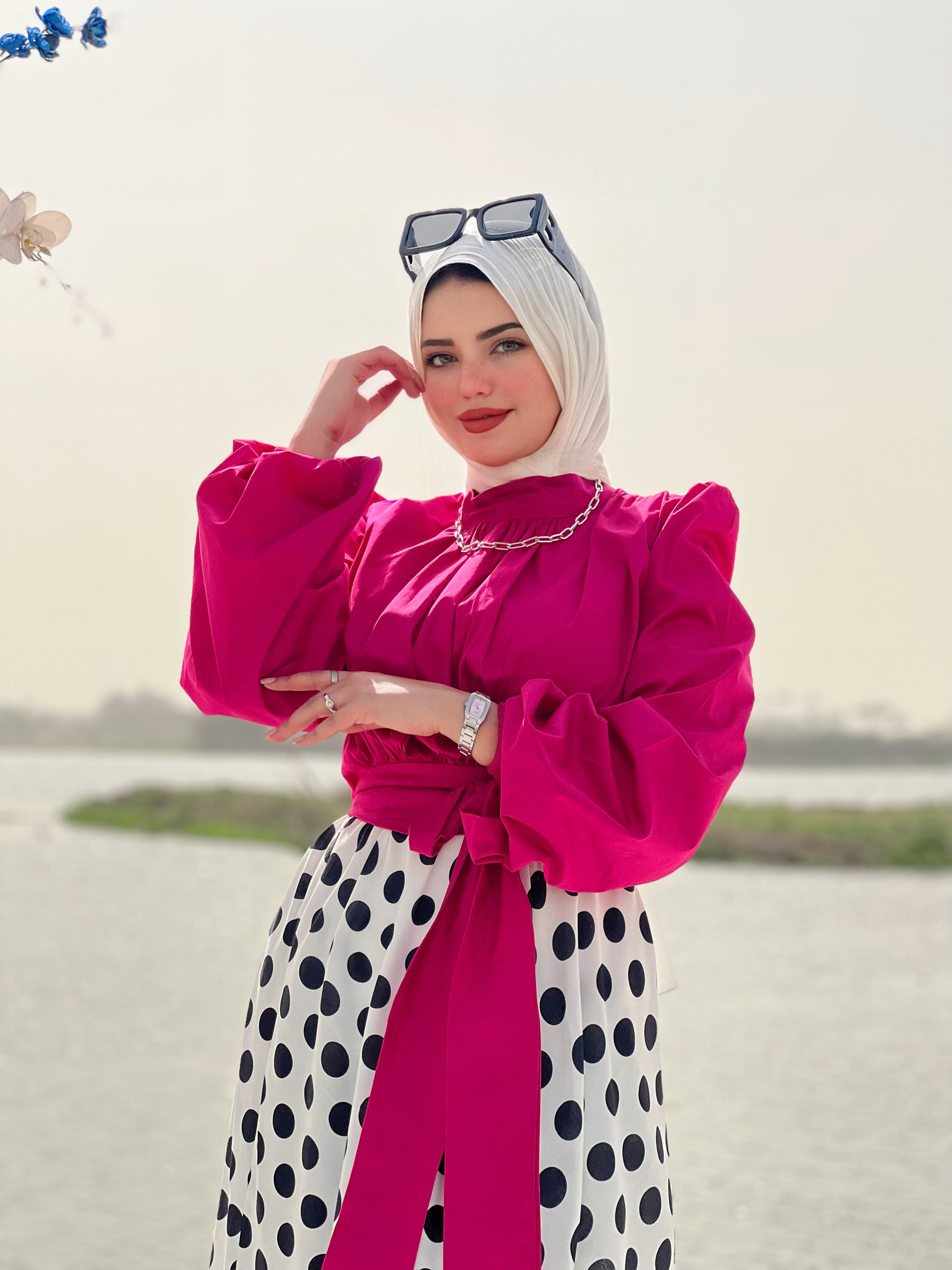 Poplin blouse-hot pink